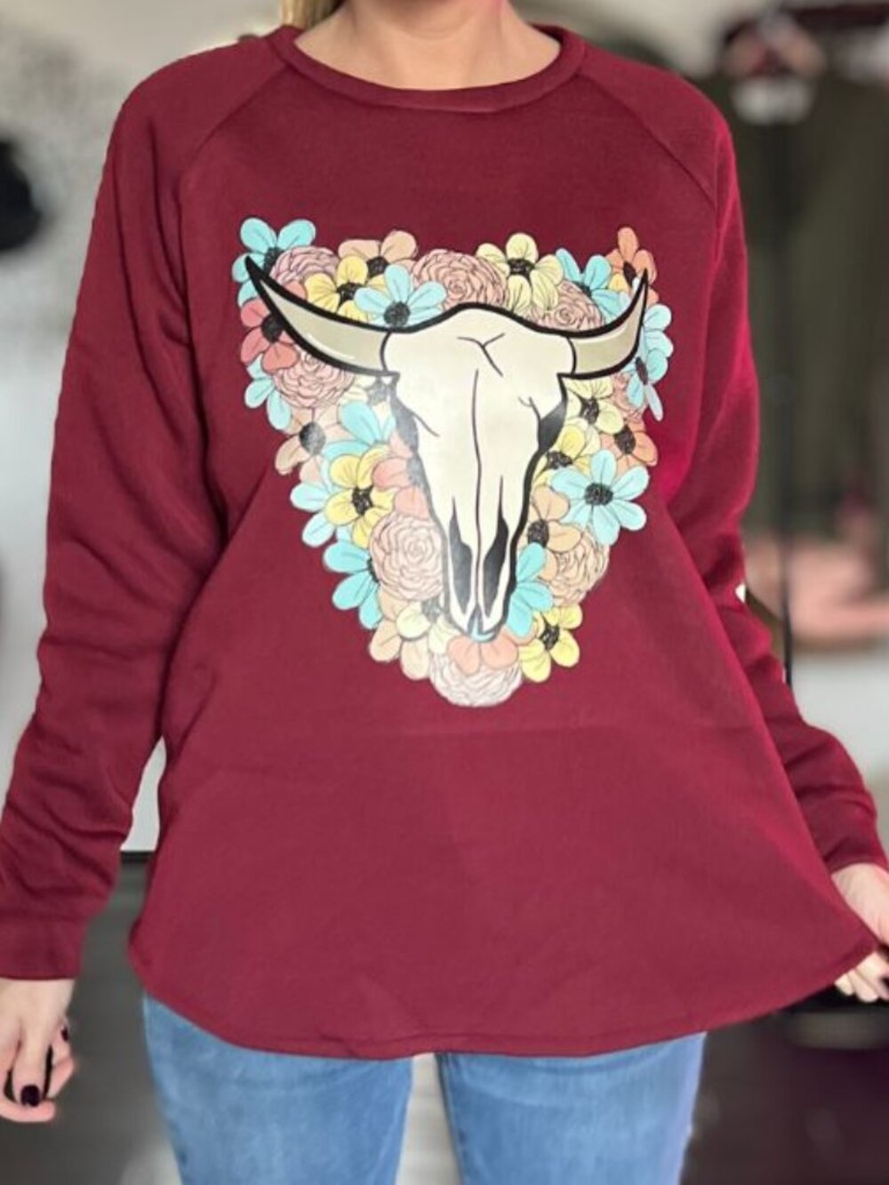 Floral Bull Skull Sweatshirt